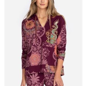Johnny Was Burgundy Dragon Pullover Hoodie - M